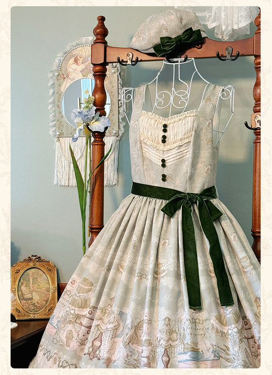 Elegant Floral Lolita JSK with Sash - Vintage Charm for Everyday and Special Occasions