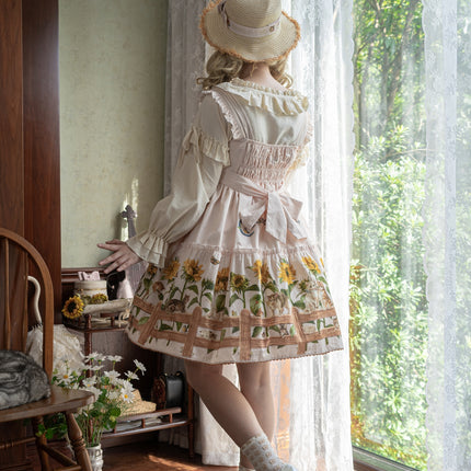 Sunflower Paradise: Cat and Sunflower JSK Lolita with a Big Skirt