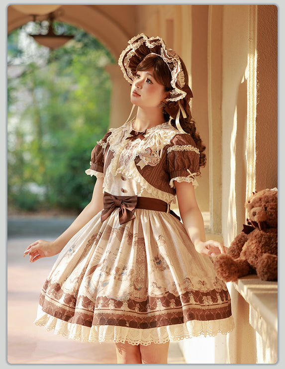 Elegant Cream Floral Lolita OP Dress with Detachable Apron - Multiple Colors Available