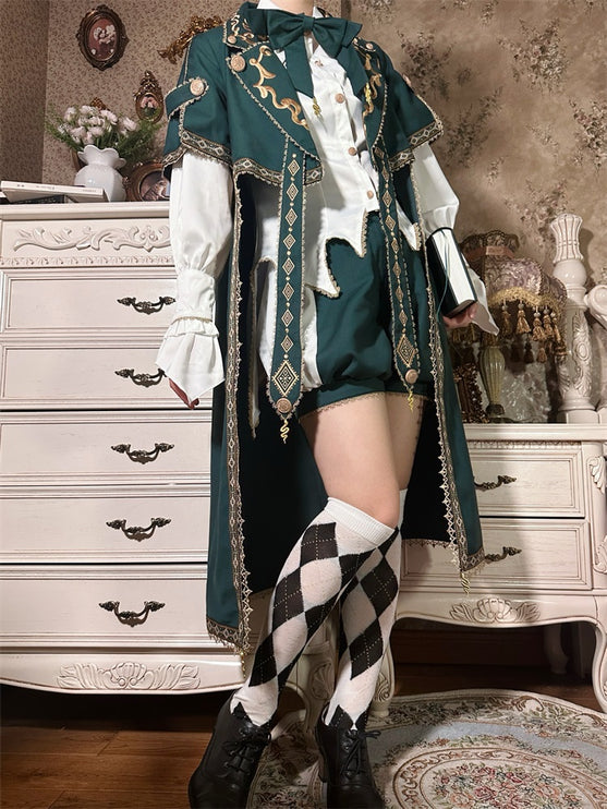 Elegant Dark Green Lolita Prince Set with Gold Embroidery - Versatile Themed Outfit