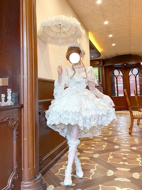 Elegant Lace Lolita JSK Dress with Floral Embroidery