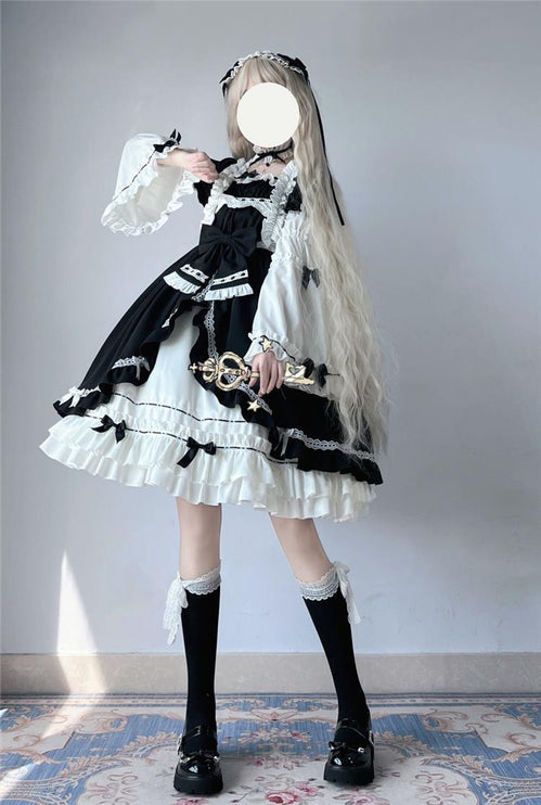 Elegant Black and White Layered Lolita Dress - Versatile and Comfortable for All Occasions