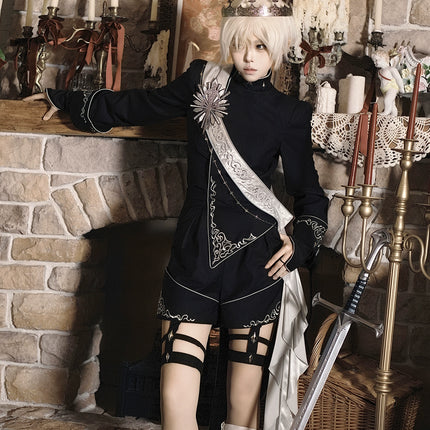 Vintage Dark Gothic Prince-style Suit with Suspenders and Shorts — Dashing and Handsome