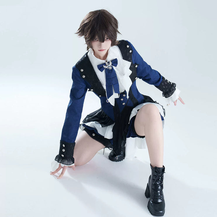 Lolita Prince-Inspired Set – Royal Blue Gothic Shirt with Lace-Trimmed Shorts