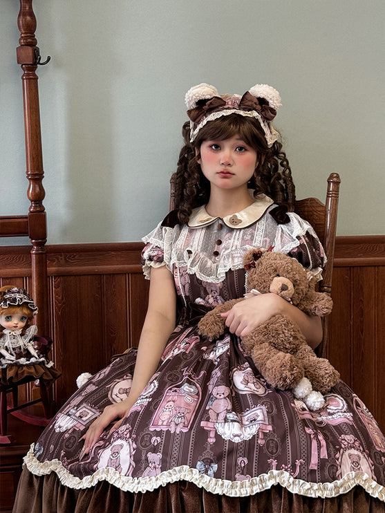 Teddy Bear Whimsy Lolita JSK Dress with Detachable Apron