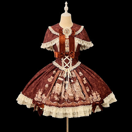 Lolita Bear Castle Doll-like True Waist JSK Jumper Dress