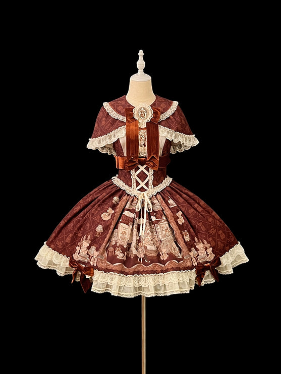 Lolita Bear Castle Doll-like True Waist JSK Jumper Dress