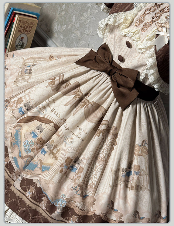 Elegant Cream Floral Lolita OP Dress with Detachable Apron - Multiple Colors Available