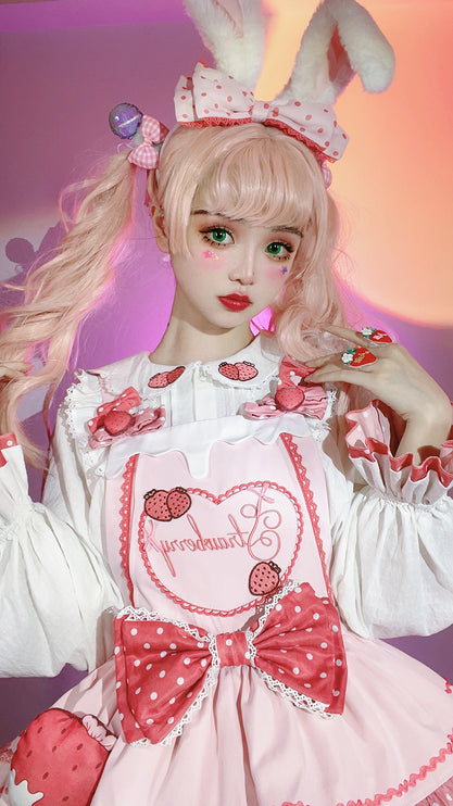 S-XXL Strawberry Party Jumper Skirt JSK Spring/Summer Pink Lolita Dress Set