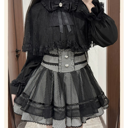 Tiered Black Skirt with Sweet Bows: Delicate & Charming Lolita - style