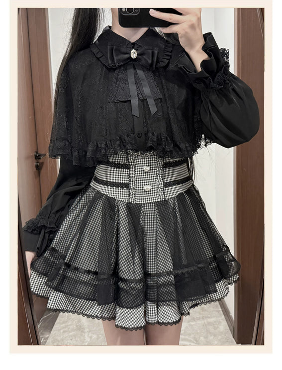 Tiered Black Skirt with Sweet Bows: Delicate & Charming Lolita - style