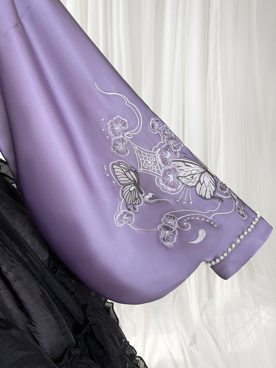 Elegant Purple and Black Lolita Dress with Intricate Lace Details