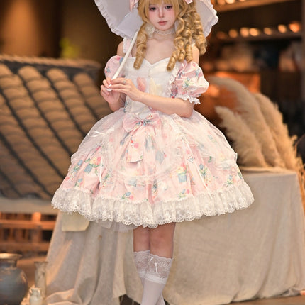 Vintage-Sweet Style Arrives! Mint-Green Print Lolita Dress with Lace Trim – Create a Retro-Sweet Girl Look