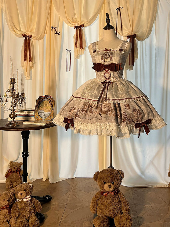 Lolita Bear Castle Doll-like True Waist JSK Jumper Dress