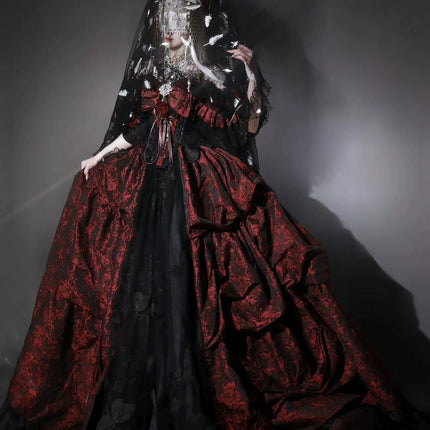 Elegant Victorian Inspired Gothic Lolita Ball Gown in Red & Black
