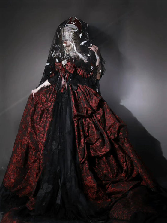 Elegant Victorian Inspired Gothic Lolita Ball Gown in Red & Black