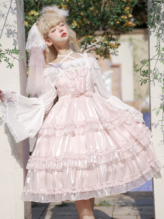 Starry Love Melody Original JSK Three-Tiered Cake Skirt Solid Color Lolita Suspender Dress