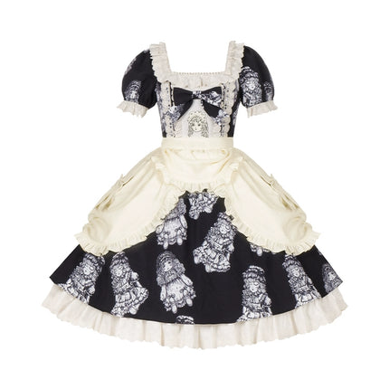 [Doll's Night OP] Original Design Doll-Style Lolita Dress with Embroidered Doll Print - Twin Version Set