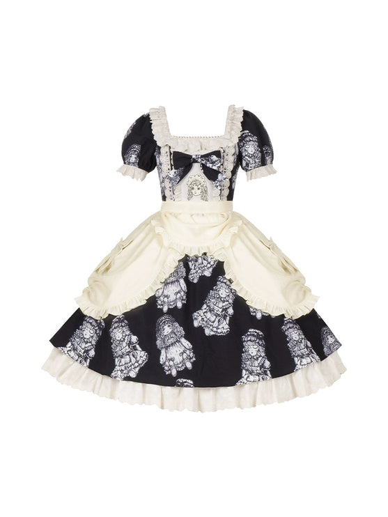 [Doll's Night OP] Original Design Doll-Style Lolita Dress with Embroidered Doll Print - Twin Version Set