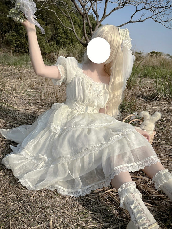 Summer Short-Sleeve Wedding OP Dress Slimming Lolita Dress Elegant Gothic