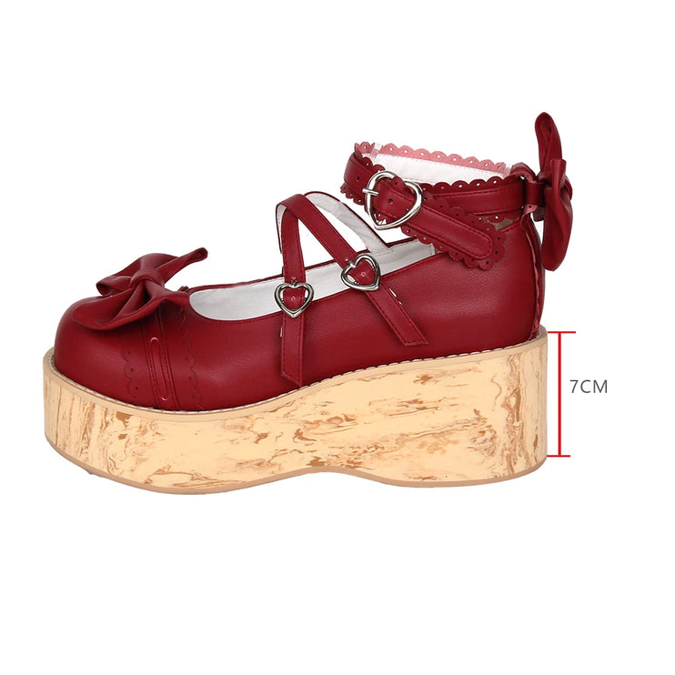 Charming Chunky Platform Lolita Shoes with Bow - details & Heart - buckles