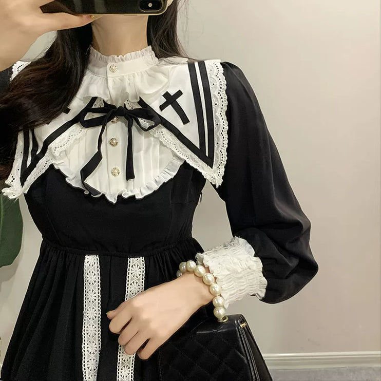 Vintage Checkered Lolita Dress - Black and White Ensemble