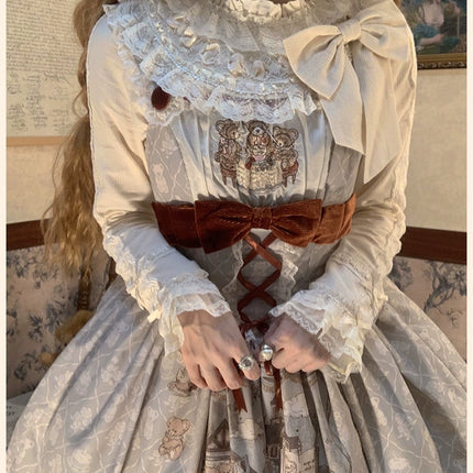 Lolita Bear Castle Doll-like True Waist JSK Jumper Dress