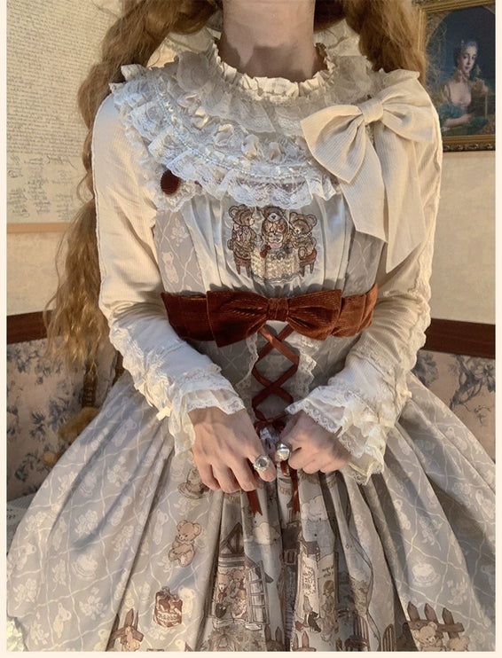 Lolita Bear Castle Doll-like True Waist JSK Jumper Dress
