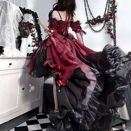 Gothic Elegance Red Princess Lolita Gown – Dramatic New Year's Edition