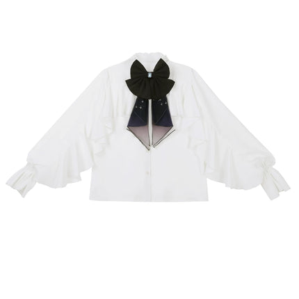 White Gothic-style dress set: court-inspired top and mermaid skirt with waist belt