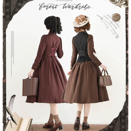 Long - striped dress with a tailored waistcoat, vintage charm in every stitch