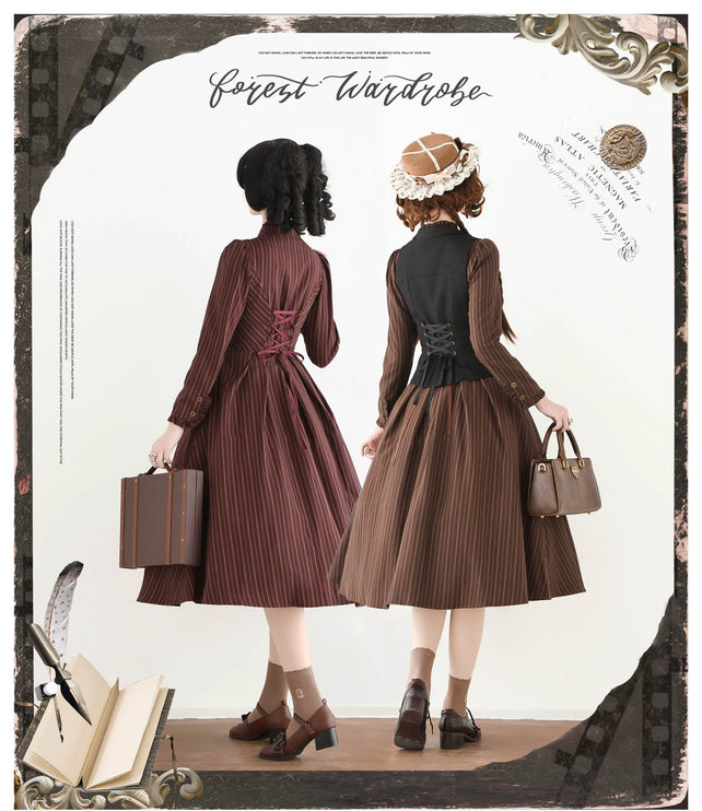 Long - striped dress with a tailored waistcoat, vintage charm in every stitch