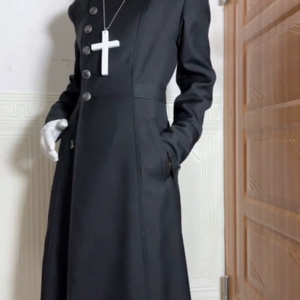 Prince Ouji Outfit Black Stand Collar Single-Breasted Long Coat for Male, Female