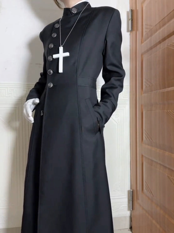 Prince Ouji Outfit Black Stand Collar Single-Breasted Long Coat for Male, Female