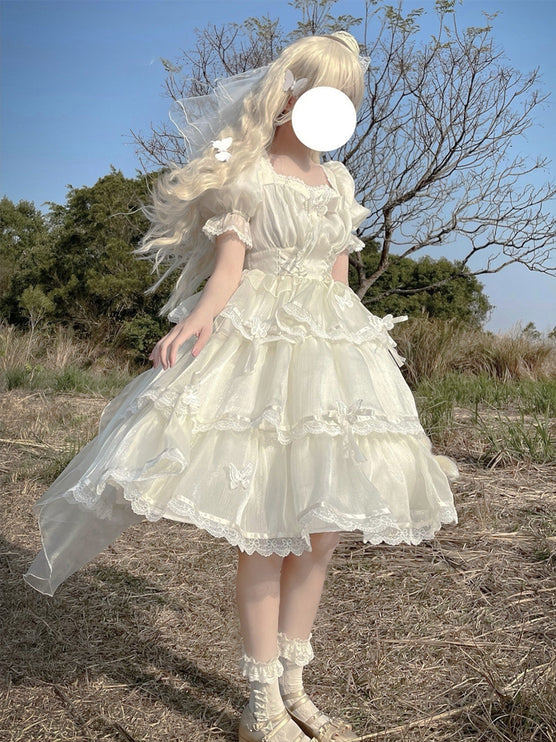 Summer Short-Sleeve Wedding OP Dress Slimming Lolita Dress Elegant Gothic