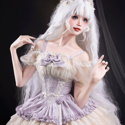 Sweet Lolita Off - the - Shoulder Dress with Tulle Skirt and Ribbon Details