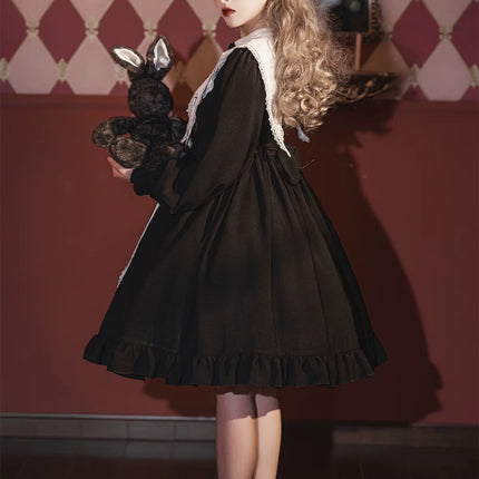 Long-sleeved Lolita princess dress, black, gothic and classical style