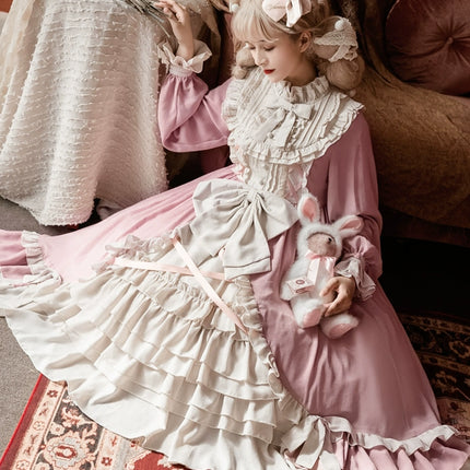 Sweet Lolita Princess Dress OP - Vintage Inspired Long Sleeve Layered Ruffle Dress