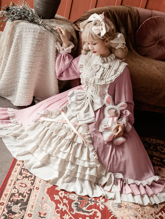 Sweet Lolita Princess Dress OP - Vintage Inspired Long Sleeve Layered Ruffle Dress