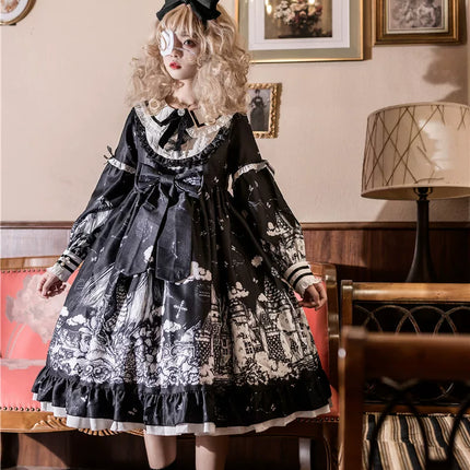 Gothic - Lolita Black - and - White Dream Dress: Vintage Patterns & Fairy - tale Charm