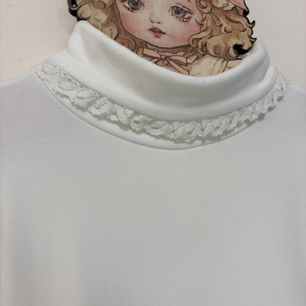 Velvety - soft White Turtleneck with Fluffy Cuffs for Cozy Elegance