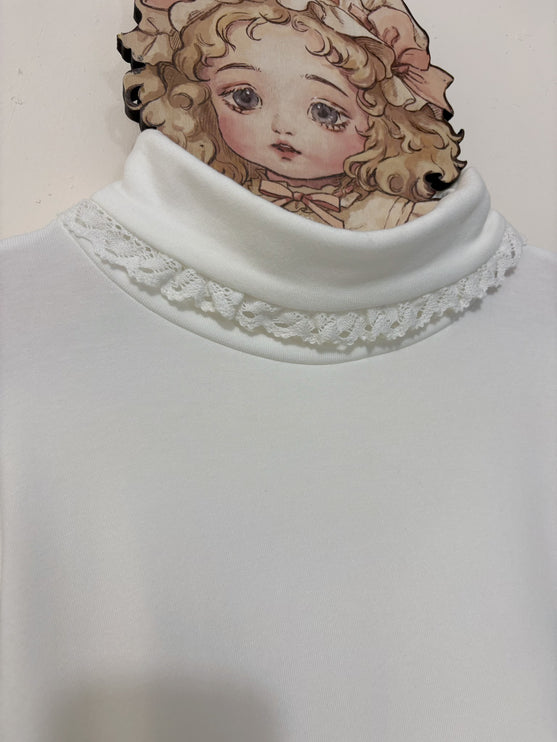 Velvety - soft White Turtleneck with Fluffy Cuffs for Cozy Elegance