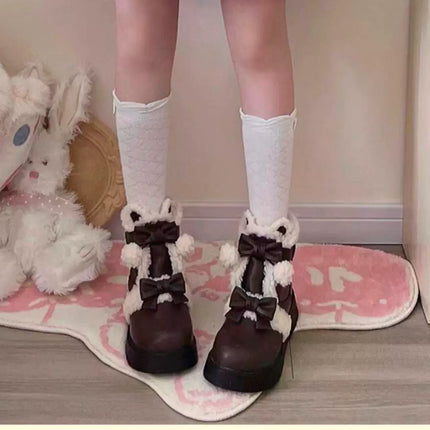 Fluffy - trimmed Ankle Boots with Adorable Bows, Ultra - cozy & Stylish