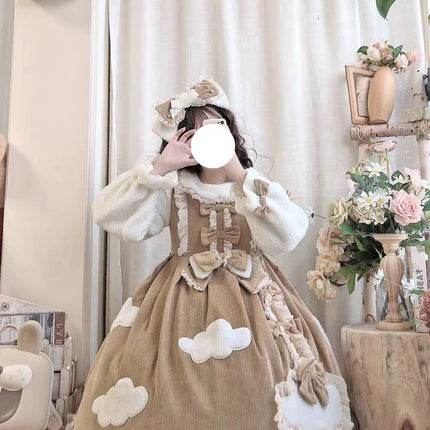 S-2XL Cloudy Dreams Lolita Dress - Cozy Cloud Appliqué OP for Autumn and Winter