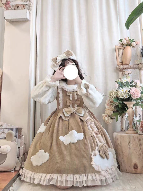 S-2XL Cloudy Dreams Lolita Dress - Cozy Cloud Appliqué OP for Autumn and Winter