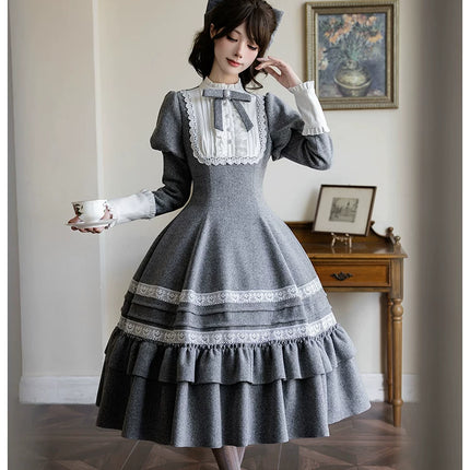 Two - piece Lolita dresses with capes, ruffled tiers and cute bowknots for a charming look