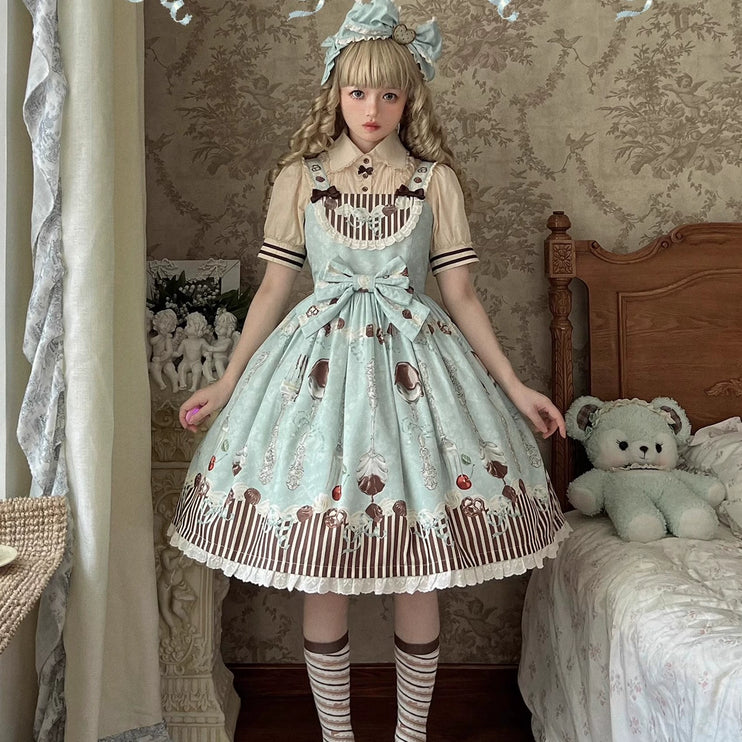 Sweet Dessert-Inspired Lolita Dress with Adjustable Waist Bow - Classic Sweet Lolita JSK