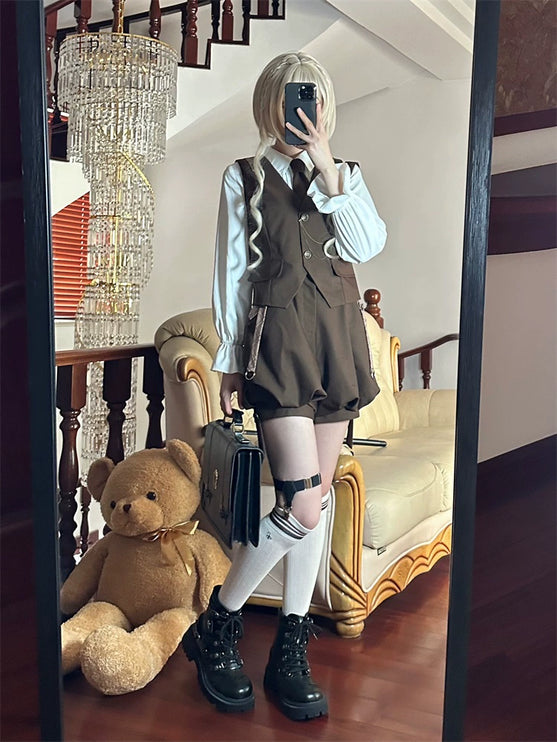 Original Ouji Fashion Brown Lolita Suspender Pant Prince Outfit