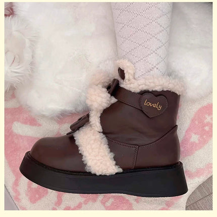 Fluffy - trimmed Ankle Boots with Adorable Bows, Ultra - cozy & Stylish