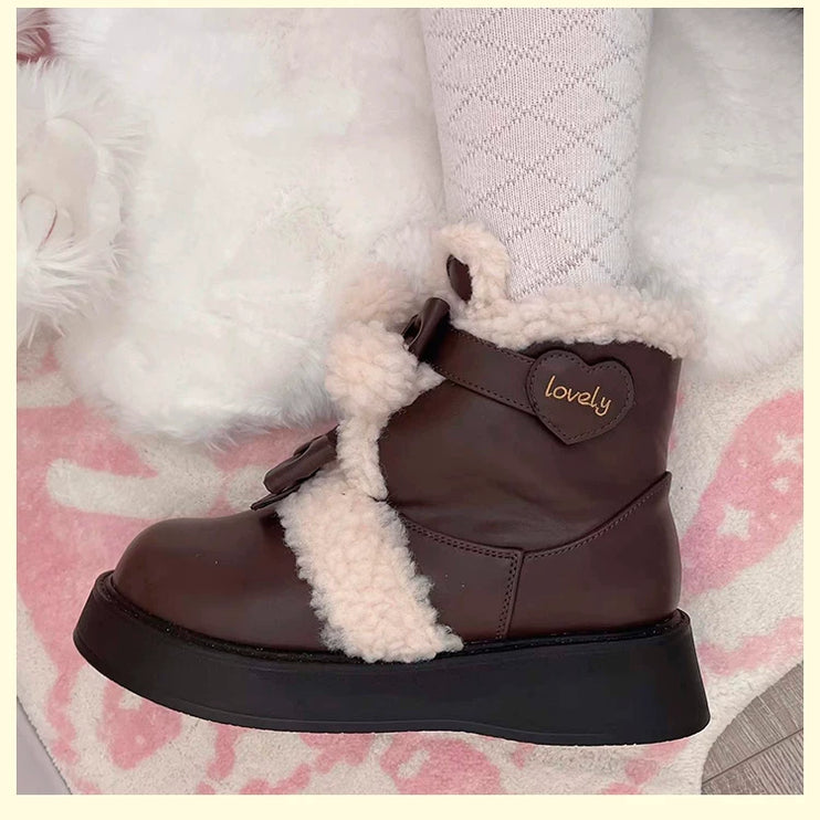 Fluffy - trimmed Ankle Boots with Adorable Bows, Ultra - cozy & Stylish